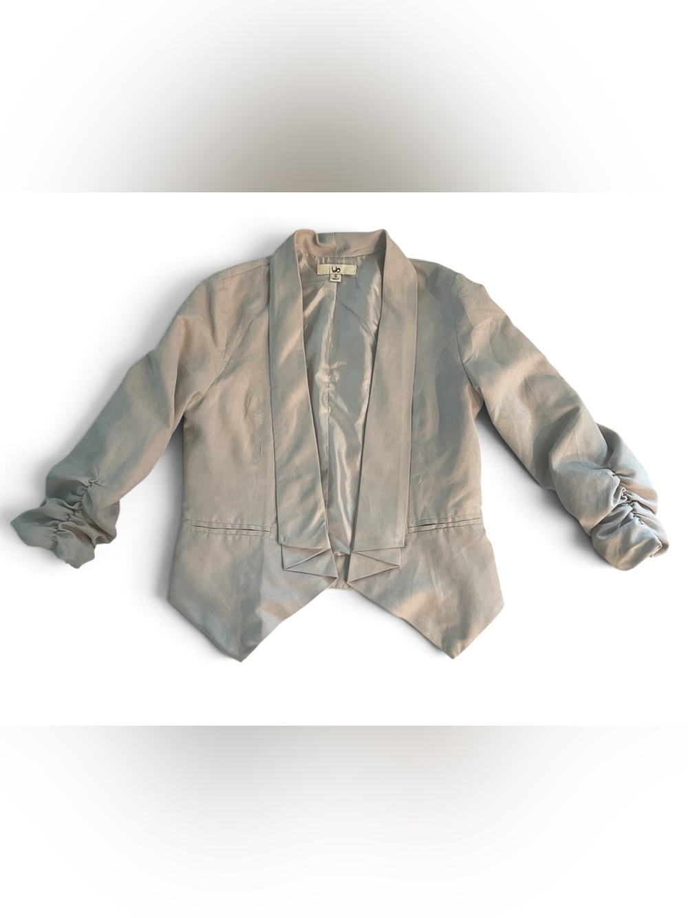 Ya Los Angeles Women’s Beige Open Front Lined Short Blazer Jacket Long Sleeve S